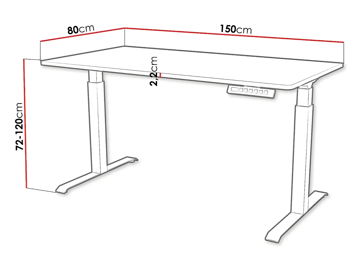 Secretária de trabalho com altura ajustável Charlotte 195, 72x150x80cm