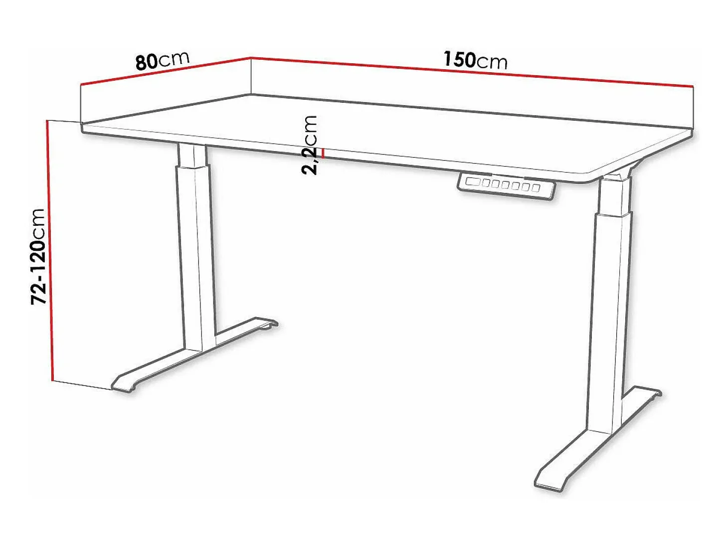 Secretária de trabalho com altura ajustável Charlotte 195, 72x150x80cm