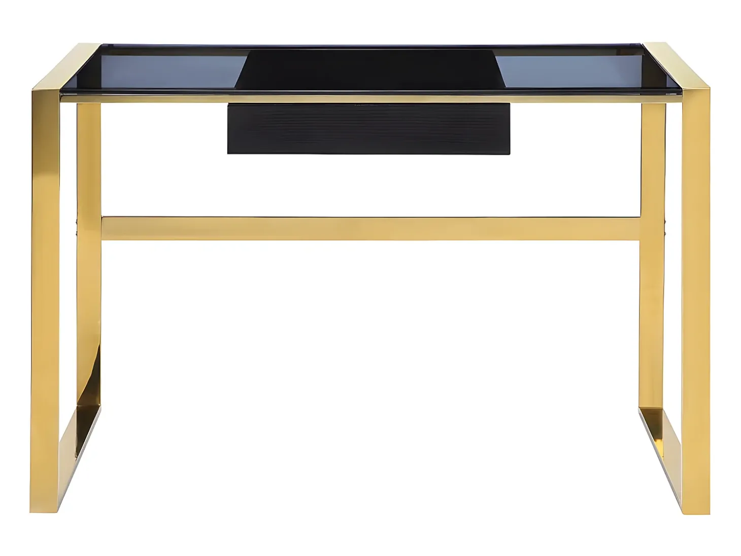 Secretária design com 1 gaveta vidro temperado preto e aço dourado. SALI