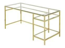 Secretária design com 2 prateleiras em vidro temperado e aço dourado - TIZIO
