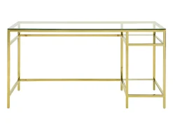 Secretária design com 2 prateleiras em vidro temperado e aço dourado - TIZIO