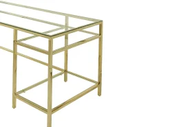 Secretária design com 2 prateleiras em vidro temperado e aço dourado - TIZIO