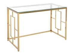 Secretária design em vidro temperado transparente e aço dourado - CLOTILDE