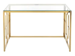 Secretária design em vidro temperado transparente e aço dourado - CLOTILDE
