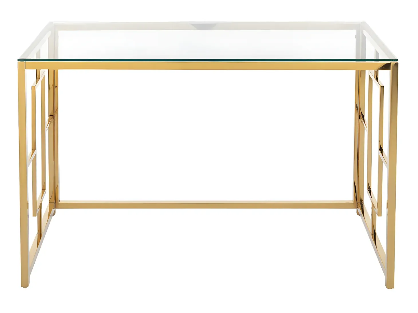 Secretária design em vidro temperado transparente e aço dourado - CLOTILDE