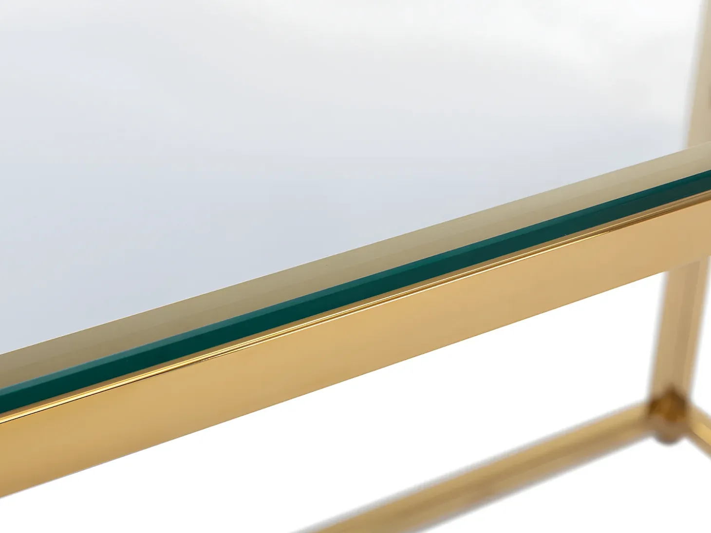 Secretária design em vidro temperado transparente e aço dourado - CLOTILDE
