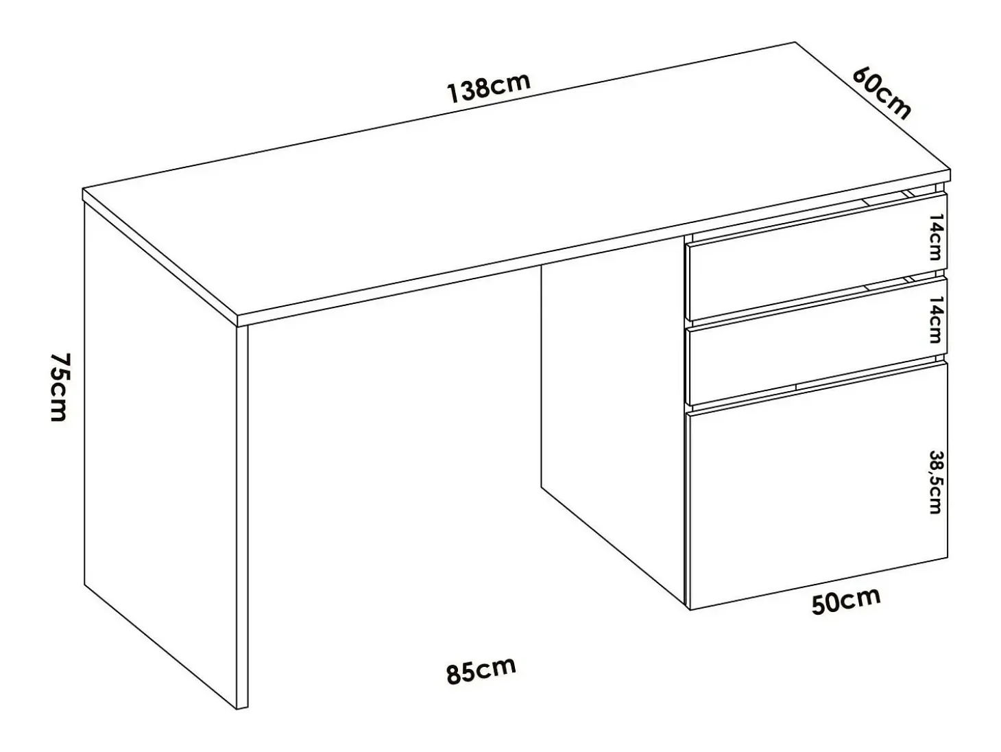 Secretária Dgabbi, Secretária multiusos para escritório ou quarto, Mesa de estudo linear com 2 gavetas e 1 porta, 139x60h75 cm, Branco