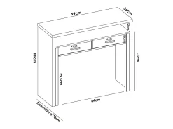Secretária Dghelle, Secretária multiposições com tampo extraível, Consola de estudo linear com 2 gavetas, 99x70h88 cm, Branco