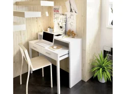 Secretária Dghelle, Secretária multiposições com tampo extraível, Consola de estudo linear com 2 gavetas, 99x70h88 cm, Branco