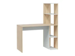 Secretária Dlup, secretária linear com estante, mesa de escritório multiusos que economiza espaço, 110x52h136 cm, Branco e Carvalho