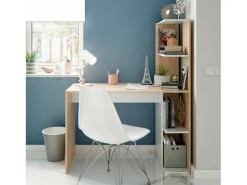 Secretária Dlup, secretária linear com estante, mesa de escritório multiusos que economiza espaço, 110x52h136 cm, Branco e Carvalho