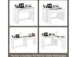 Secretária dobrável 2 em 1 - 110 x 40 x 78 cm - Prateleira de secretária + cómoda com 2 gavetas - aglomerado - branco