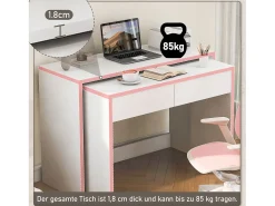 Secretária dobrável 2 em 1 - 110 x 40 x 78 cm - Prateleira de secretária + cómoda com 2 gavetas - aglomerado - branco