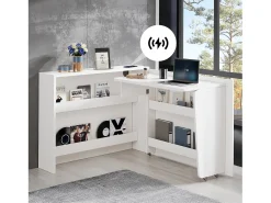 Secretária dobrável com carregador sem fios - 115 x 51 x 93 cm - Aparador e secretária 2 em 1 - aglomerado - branco