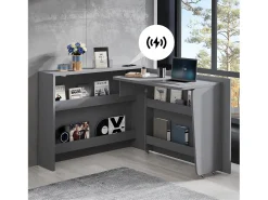 Secretária dobrável com carregador sem fios - 115 x 51 x 93 cm - Aparador e secretária 2 em 1 - aglomerado - cinzento