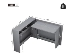 Secretária dobrável com carregador sem fios - 115 x 51 x 93 cm - Aparador e secretária 2 em 1 - aglomerado - cinzento