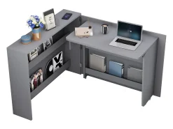 Secretária dobrável com carregador sem fios - 115 x 51 x 93 cm - Aparador e secretária 2 em 1 - aglomerado - cinzento
