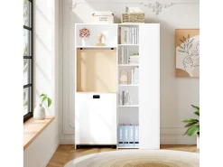 Secretária dobrável com prateleiras + USB - 104 x 30,5 x 160 cm - Estante e secretária 2 em 1 - MDF - branco