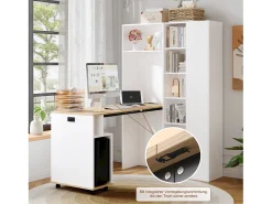Secretária dobrável com prateleiras + USB - 104 x 30,5 x 160 cm - Estante e secretária 2 em 1 - MDF - branco