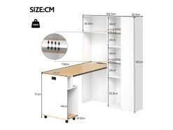 Secretária dobrável com prateleiras + USB - 104 x 30,5 x 160 cm - Estante e secretária 2 em 1 - MDF - branco