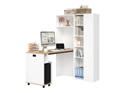 Secretária dobrável com prateleiras + USB - 104 x 30,5 x 160 cm - Estante e secretária 2 em 1 - MDF - branco
