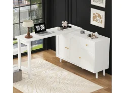 Secretária e aparador 2 em 1 - 120 x 40 x 74,5 cm - rotação 360° - com 3 portas + 1 gaveta - aglomerado - branco