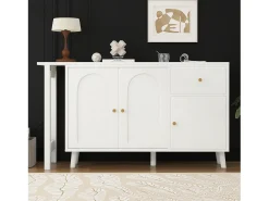 Secretária e aparador 2 em 1 - 120 x 40 x 74,5 cm - rotação 360° - com 3 portas + 1 gaveta - aglomerado - branco