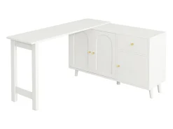 Secretária e aparador 2 em 1 - 120 x 40 x 74,5 cm - rotação 360° - com 3 portas + 1 gaveta - aglomerado - branco