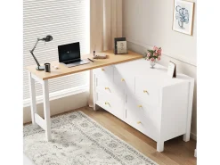 Secretária e aparador 2 em 1 - 120 x 40 x 70 cm - rotação 360° - com 7 gavetas - aglomerado - branco