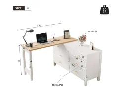 Secretária e aparador 2 em 1 - 120 x 40 x 70 cm - rotação 360° - com 7 gavetas - aglomerado - branco
