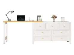 Secretária e aparador 2 em 1 - 120 x 40 x 70 cm - rotação 360° - com 7 gavetas - aglomerado - branco