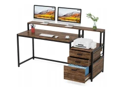 Secretária ergonómica com gavetas e suporte para monitor - 160 x 50 x 90 cm - Secretária ergonómica com ranhura para impressora - para escritório em casa