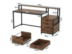 Secretária ergonómica com gavetas e suporte para monitor - 160 x 50 x 90 cm - Secretária ergonómica com ranhura para impressora - para escritório em casa
