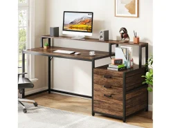 Secretária ergonómica com gavetas e suporte para monitor - 160 x 50 x 90 cm - Secretária ergonómica com ranhura para impressora - para escritório em casa