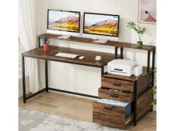 Secretária ergonómica com gavetas e suporte para monitor - 160 x 50 x 90 cm - Secretária ergonómica com ranhura para impressora - para escritório em casa