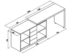 Secretária extensível com tampo giratório 360° em MDF natural e preto - PAVELO