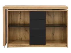 Secretária extensível com tampo giratório 360° em MDF natural e preto - PAVELO