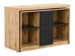 Secretária extensível com tampo giratório 360° em MDF natural e preto - PAVELO