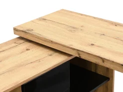 Secretária extensível com tampo giratório 360° em MDF natural e preto - PAVELO