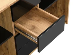 Secretária extensível com tampo giratório 360° em MDF natural e preto - PAVELO
