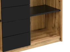 Secretária extensível com tampo giratório 360° em MDF natural e preto - PAVELO