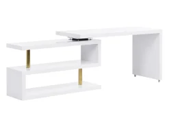 Secretária extensível com tampo giratório 360º MDF lacado branco e dourado - NICEPHORE II