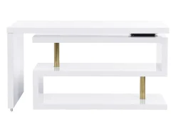 Secretária extensível com tampo giratório 360º MDF lacado branco e dourado - NICEPHORE II