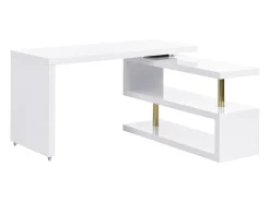 Secretária extensível com tampo giratório 360º MDF lacado branco e dourado - NICEPHORE II