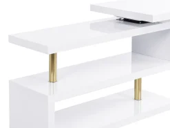 Secretária extensível com tampo giratório 360º MDF lacado branco e dourado - NICEPHORE II