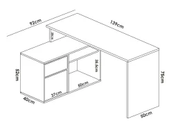 Secretária Gardena, Secretária multiposições para escritório ou quarto, Mesa de estudo multiusos de canto, 139x92h75 cm, Branco e Carvalho