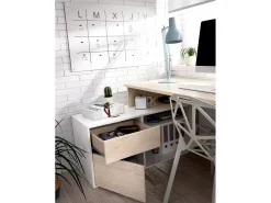 Secretária Gardena, Secretária multiposições para escritório ou quarto, Mesa de estudo multiusos de canto, 139x92h75 cm, Branco e Carvalho