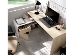 Secretária Gardena, Secretária multiposições para escritório ou quarto, Mesa de estudo multiusos de canto, 139x92h75 cm, Branco e Carvalho