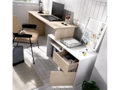 Secretária Gardena, Secretária multiposições para escritório ou quarto, Mesa de estudo multiusos de canto, 139x92h75 cm, Branco e Carvalho