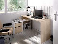 Secretária Gardena, Secretária multiposições para escritório ou quarto, Mesa de estudo multiusos de canto, 139x92h75 cm, Branco e Carvalho